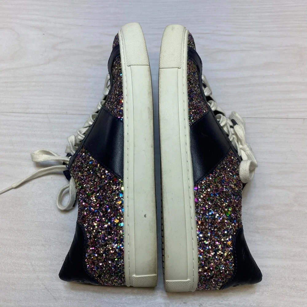 Tory‎ Burch Carter Sneakers Womens Size 10M Black Glitter Embellished Lace-up